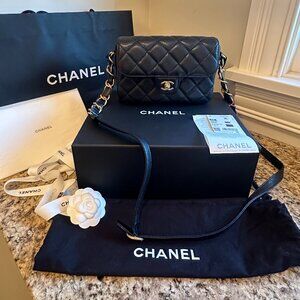Chanel Small Flap Bag 22B Caviar Black Gold Handbag